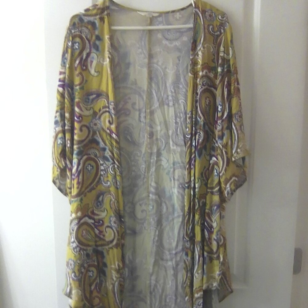 Womens size 1X open front cardigan, paisley, gold, Terra Sky boho